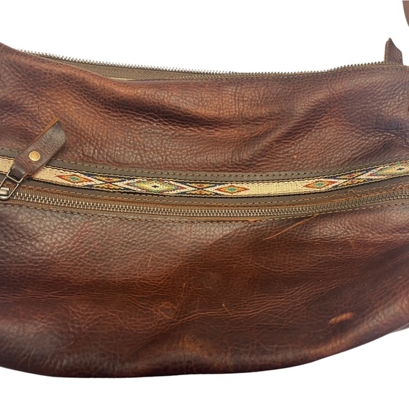 In Blue Handmade leather messenger bag with Aztec patter on the front. - Picture 2 of 4